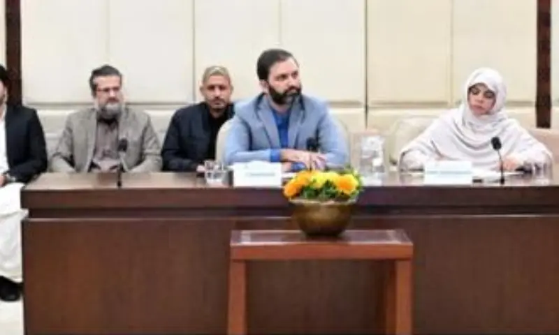 Senator Afnan Ullah Khan chairs a meeting of the Senate Standing Committee on Privatisation, in Islamabad on January 30. &mdash; SenatePakistan via X