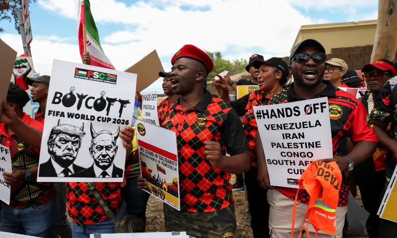 A protester holds a poster depicting US President Donald Trump and Israel’s Prime Minister Benjamin Netanyahu during a solidarity protest outside the US embassy for the people of Venezuela, Iran and Palestine, in Cape Town, South Africa on January 22, 2026. — Reuters A protester holds a poster depicting US President Donald Trump and Israel’s Prime Minister Benjamin Netanyahu during a solidarity protest outside the US embassy for the people of Venezuela, Iran and Palestine, in Cape Town, South Africa on January 22, 2026. — Reuters
