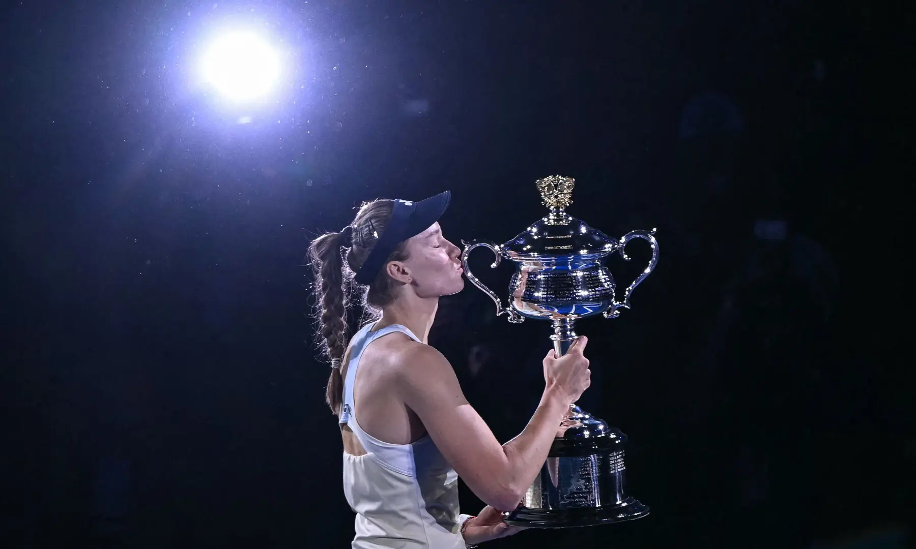 Kazakhstan’s Elena Rybakina kisses the Daphne Akhurst Memorial Cup after her victory against Belarus’s Aryna Sabalenka during the women’s singles final match on day fourteen of the Australian Open tennis tournament in Melbourne on Jan 31, 2026. — AFP Kazakhstan’s Elena Rybakina kisses the Daphne Akhurst Memorial Cup after her victory against Belarus’s Aryna Sabalenka during the women’s singles final match on day fourteen of the Australian Open tennis tournament in Melbourne on Jan 31, 2026. — AFP