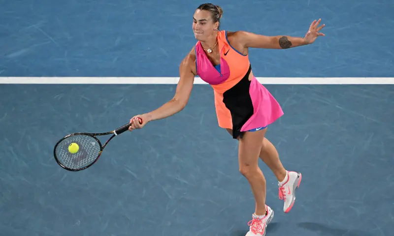 Belarus’s Aryna Sabalenka hits a return against Kazakhstan’s Elena Rybakina during their women’s singles final match on day 14 of the Australian Open tennis tournament in Melbourne on Jan 31, 2026. — AFP