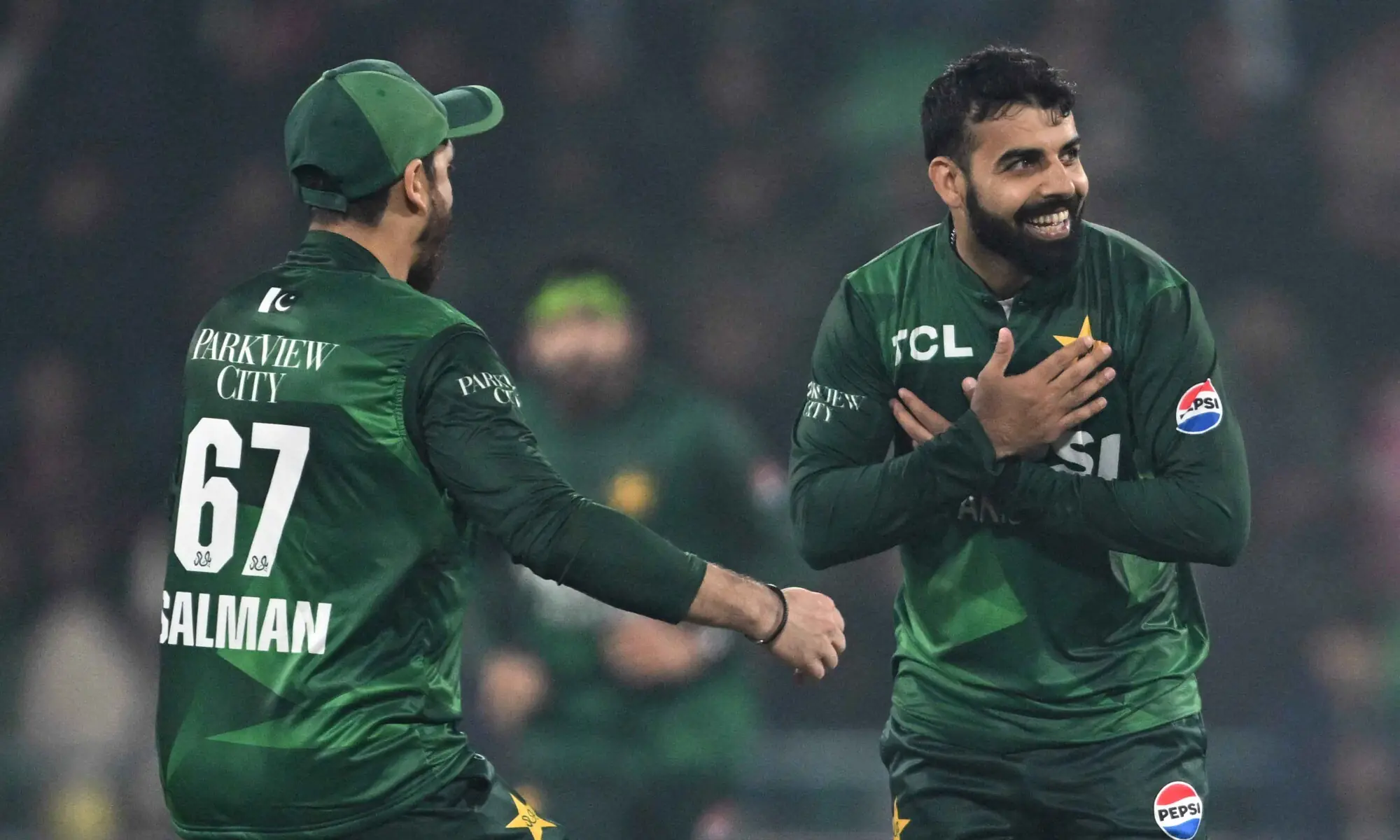 Pakistan players celebrate after the dismissal of Australia&rsquo;s Cooper Connolly during the second Twenty20 international cricket match between Pakistan and Australia at the Gaddafi Cricket Stadiu in Lahore on January 31, 2026. &mdash; AFP