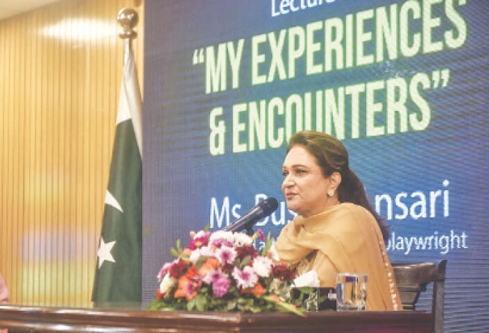 Bushra Ansari speaks at the event.&mdash;Fahim Siddiqi / White Star