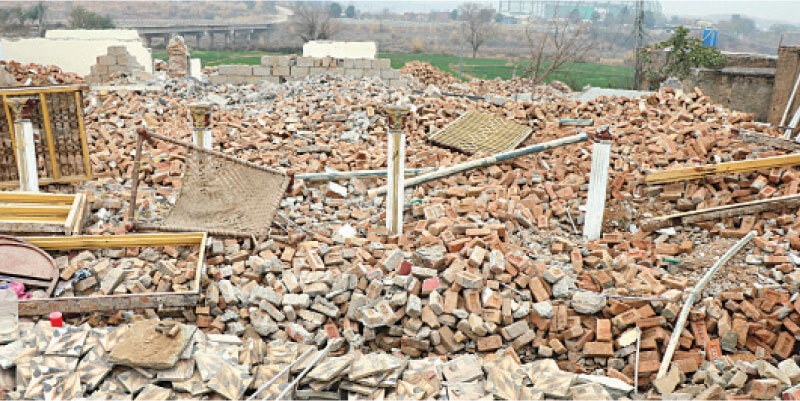  Rubble seen scattered after structures in the village were razed. 
