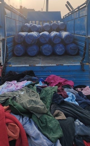BARRELS containing explosive material were hidden in the truck under a pile of clothes.&mdash;Courtesy CTD