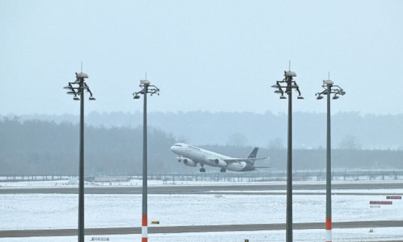 AN aircraft takes off from the Berlin Brandenburg Airport after a storm lashed Germany.—Reuters AN aircraft takes off from the Berlin Brandenburg Airport after a storm lashed Germany.—Reuters