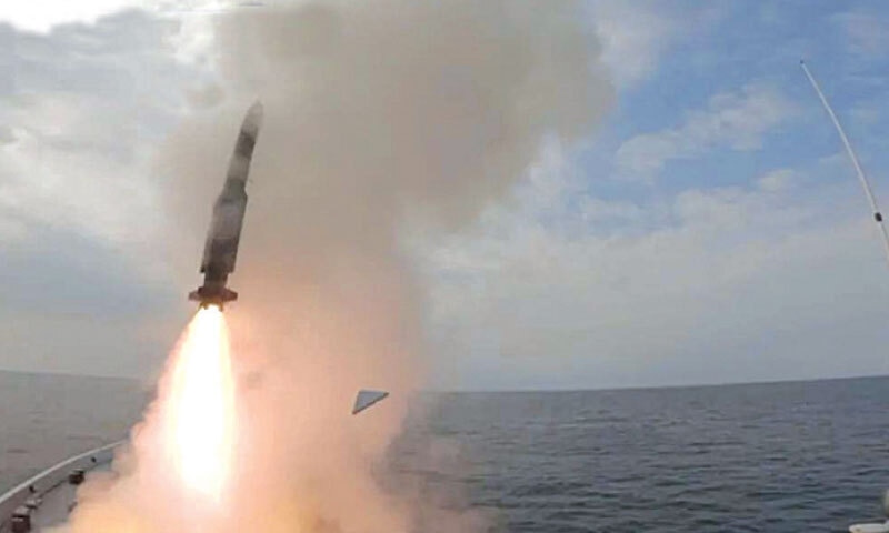 This screengrab shows the Pakistan Navy successfully firing the LY-80 (N) surface-to-air missile from a vertical launching system in the north Arabian Sea.&mdash;Courtesy ISPR