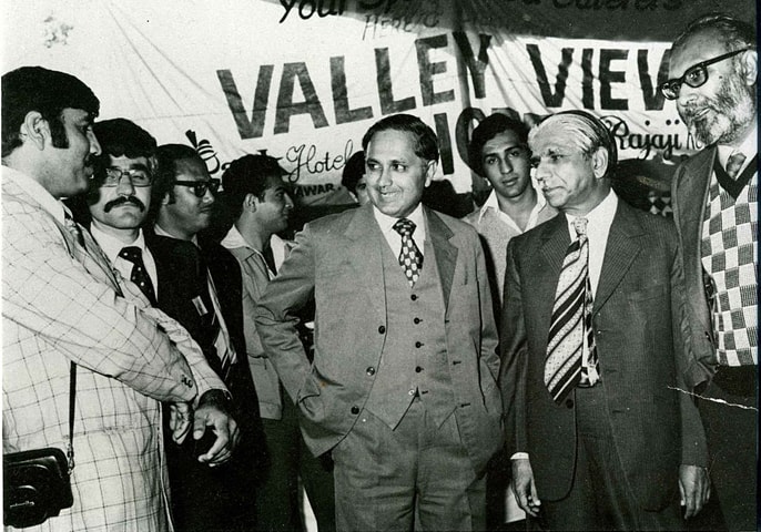 Dr Mujaddid Ahmed Ijaz (extreme left), Munir Ahmad Khan (centre) and Dr Abdus Salam (extreme right) at the International Nathiagali Summer College on Physics and Contemporary Needs (INSC) in 1976 | Ijaz Family Archives