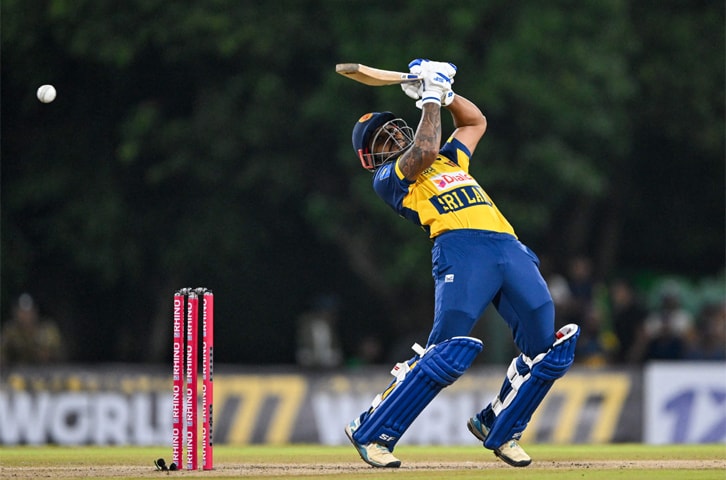 DAMBULLA: Sri Lankan batter Dhananjaya de Silva plays a shot during the third Twenty20 International against Pakistan at the Rangiri Dambulla International Stadium on Sunday.&mdash;AFP