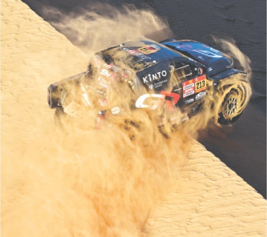  TOYOTA Gazoo Racing&rsquo;s South African driver Saood Variawa and French co-pilot Fran&ccedil;ois Cazalet compete during the ninth stage of the Dakar Rally, a 410km distance from Wadi ad-Dawasir to Bisha, on Tuesday.&mdash;AFP 