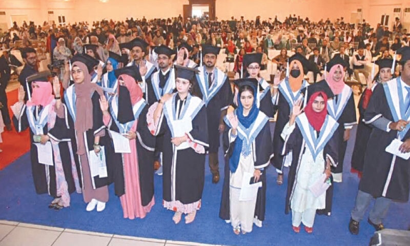 STUDENTS attend the Fuuast convocation at PAF Museum on Thursday.&mdash;Dawn