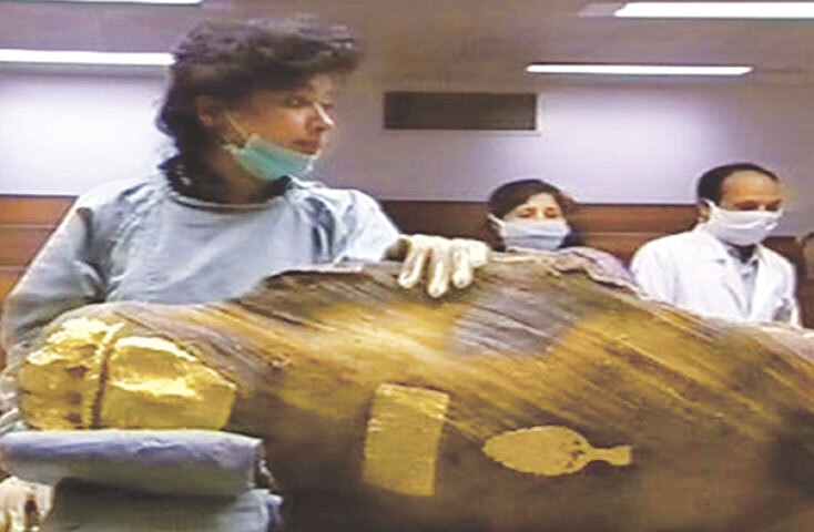  Museologist Dr Asma Ibrahim with the sarcophagus allegedly found in Balochistan in 2000, an incident that inspired the novel | Dr Asma Ibrahim 