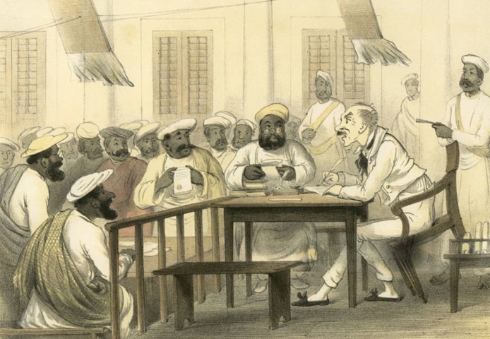 An illustration titled The Judge from the book Curry and Rice. Published in 1860, the book was written by George F. Atkinson after his travels across India | Sarmaya Collection