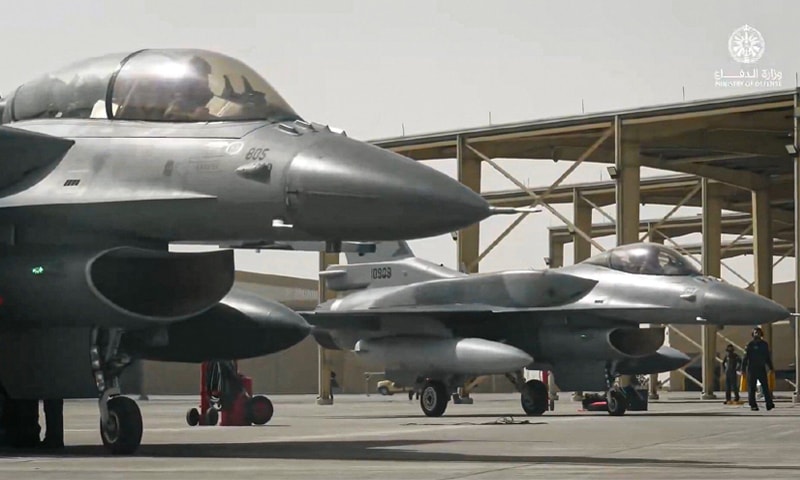 F-16 Block-52 fighters are seen on the tarmac during the Spears of Victory 2026 exercise. &mdash;X/modgovksa