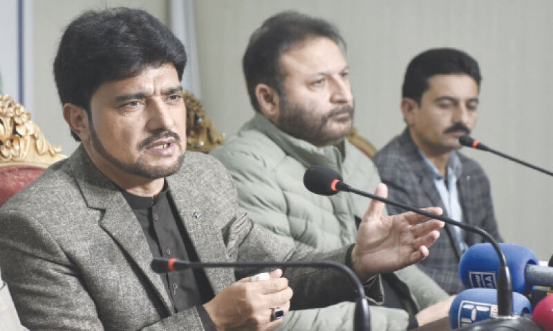 Caretaker Gilgit-Baltistan Information Minister Ghulam Abbas speaks at the Meet the Press at National Press Club in Islamabad on Wednesday. &mdash; Photo by Tanveer Shahzad
