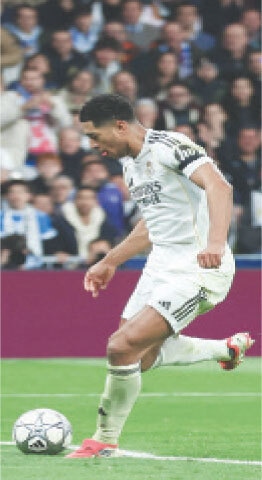MADRID: Real Madrid&rsquo;s Jude Bellingham scores during the game against Monaco at Santiago Bernabeu.&mdash;AFP