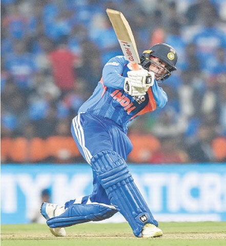 Indian opener Abhishek Sharma plays a shot during the first T20 against New Zealand at the Vidarbha Cricket Association Stadium on Wednesday.—AFP