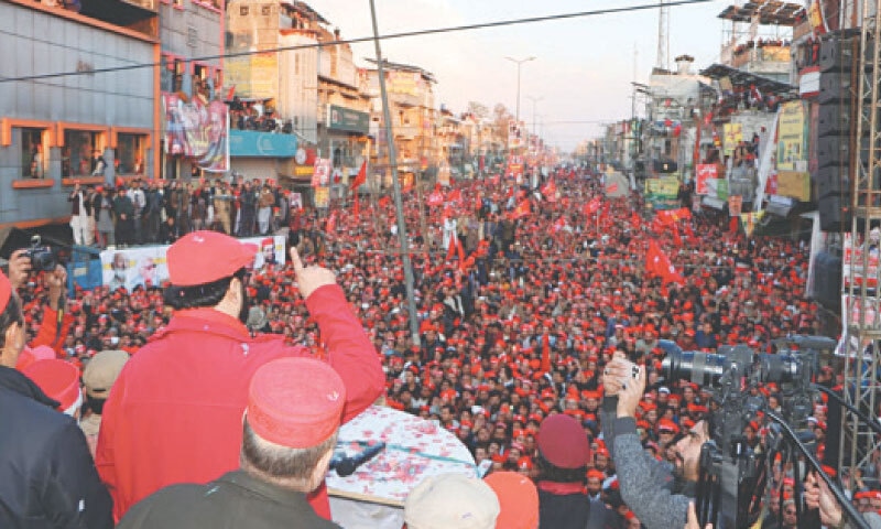 ANP chief Aimal Wali Khan addresses a public gathering at Farooq-i-Azam Chowk, Charsadda, on Friday. — Dawn ANP chief Aimal Wali Khan addresses a public gathering at Farooq-i-Azam Chowk, Charsadda, on Friday. — Dawn