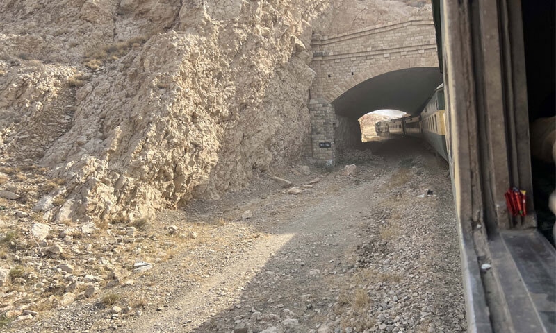 A view from the Jaffar Express in December 2025, as it enters one of the many tunnels in the Mashkaf area of Balochistan, close to the site of the March 2025 hijacking | Photos by the writer