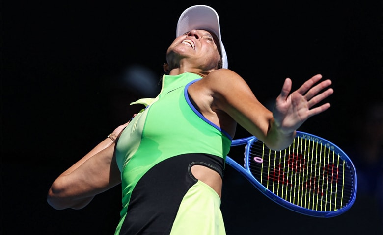 MADISON Keys of the US serves to compatriot Jessica Pegula during their Australian Open fourth-round match on Monday.—AFP