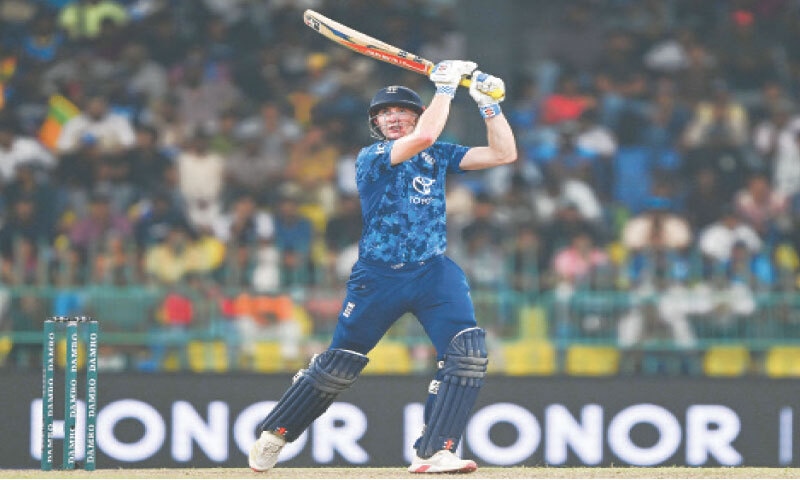 ENGLAND captain Harry Brook plays a shot during the third ODI against Sri Lanka at the R. Premadasa International Stadium on Tuesday.&mdash;AFP