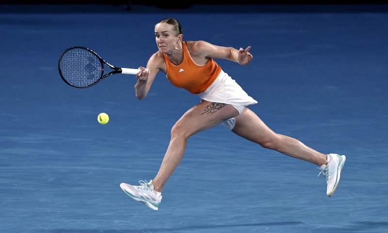 UKRAINE&rsquo;S Elina Svitolina hits a return against Aryna Sabalenka of Belarus during their Australian Open semi-final at the Melbourne Park on Thursday.&mdash;Reuters