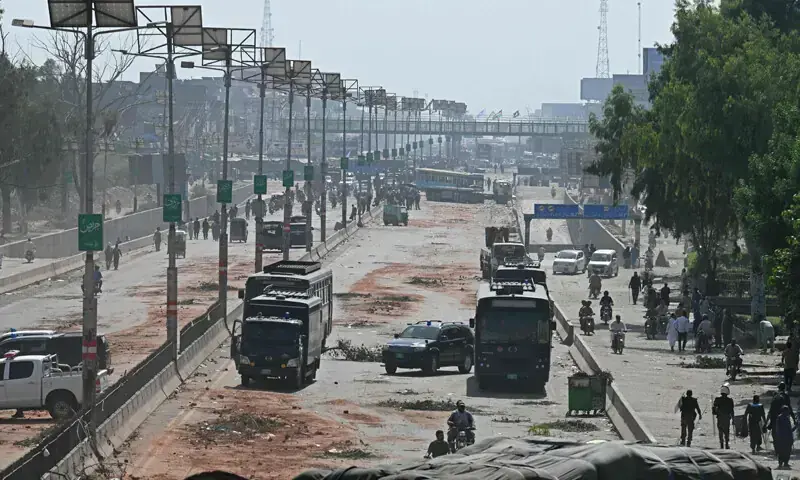 Police personnel patrol a street following crackdown on Tehreek-i-Labbaik Pakistan activists during a protest in Muridke on October 13, 2025. &mdash; AFP/File