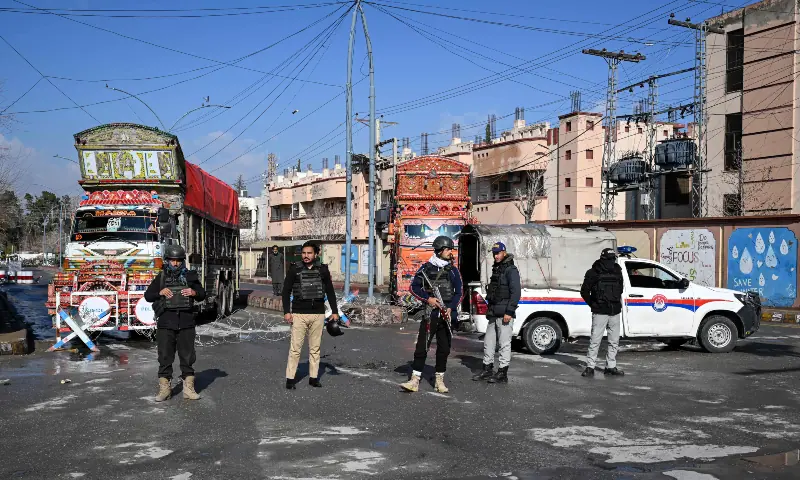 Security personnel cordon off a road leading to the blast site in Quetta on Feb 1, 2026, a day after a terrorist attack. &mdash; AFP