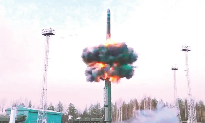 This still image taken from video released on Tuesday shows an intercontinental ballistic missile being launched from Russia’s Plesetsk cosmodrome during a test. — Reuters/File This still image taken from video released on Tuesday shows an intercontinental ballistic missile being launched from Russia’s Plesetsk cosmodrome during a test. — Reuters/File