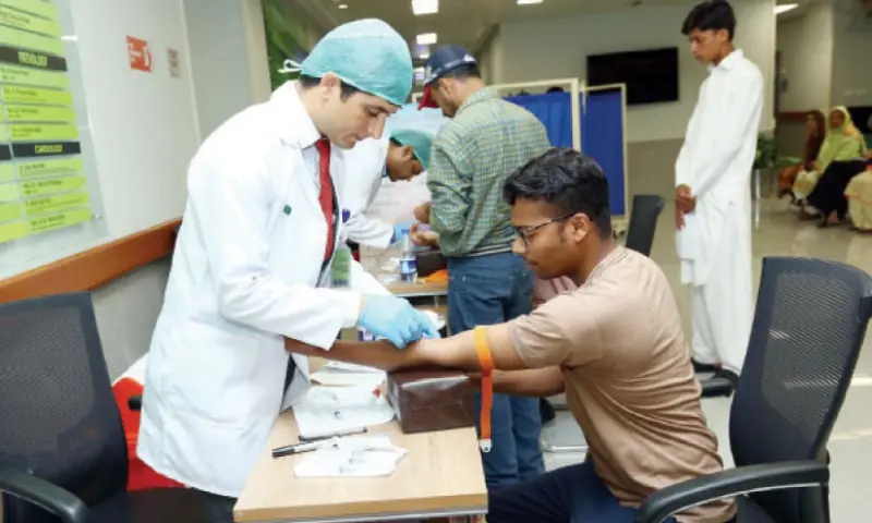 A person being screened free of cost at PAF Hospital in connection with World Hepatitis Day. &mdash; INP/File