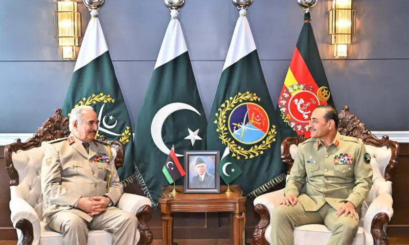 Field Marshal Asim Munir in a meeting with Field Marshal Khalifa Abu-al-Qasim Haftar at GHQ, Rawalpindi, Feb 2, 2026. — Photo courtesy ISPR Field Marshal Asim Munir in a meeting with Field Marshal Khalifa Abu-al-Qasim Haftar at GHQ, Rawalpindi, Feb 2, 2026. — Photo courtesy ISPR