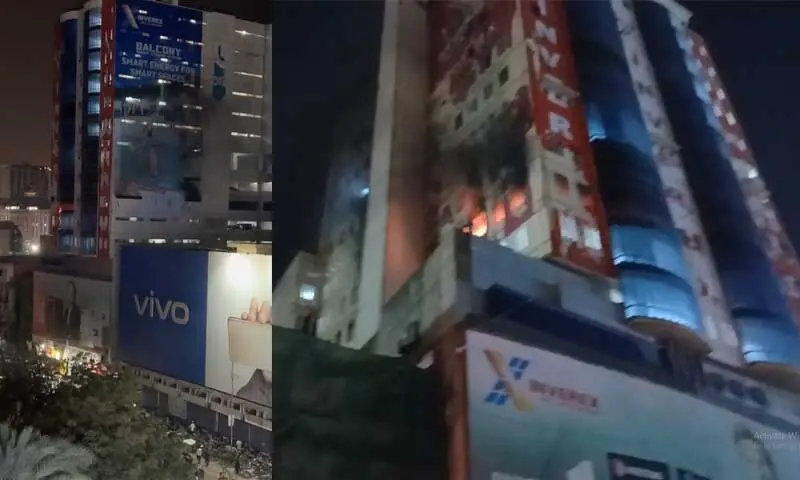 A fire erupted on Monday evening at Saddar’s mobile market. — DawnNewsTV A fire erupted on Monday evening at Saddar’s mobile market. — DawnNewsTV