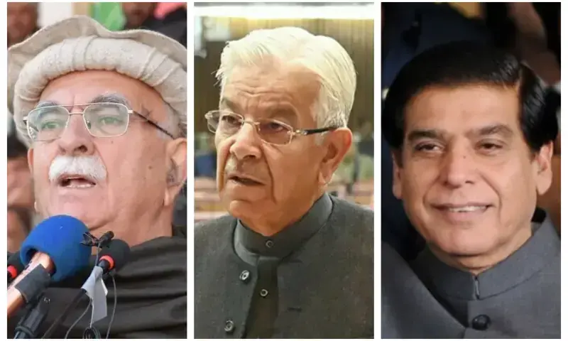 A combination photo of Mahmood Khan Achakzai, Khawaja Asif and Raja Pervez Ashraf. &mdash; via X/AFP/File