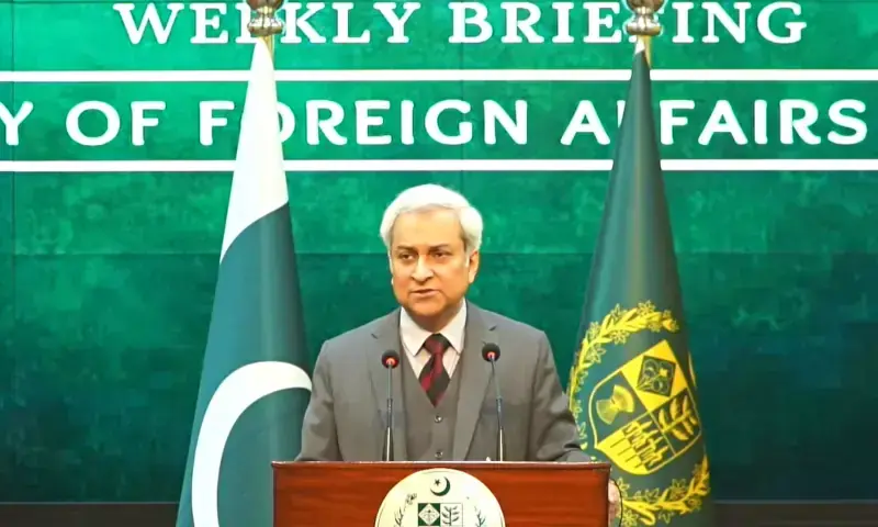 Foreign Office Spokesperson Tahir Hussain Andrabi addresses a press briefing in Islamabad on Jan 15, 2026. &mdash; screengrab via YouTube/ForeignOfficePk/File