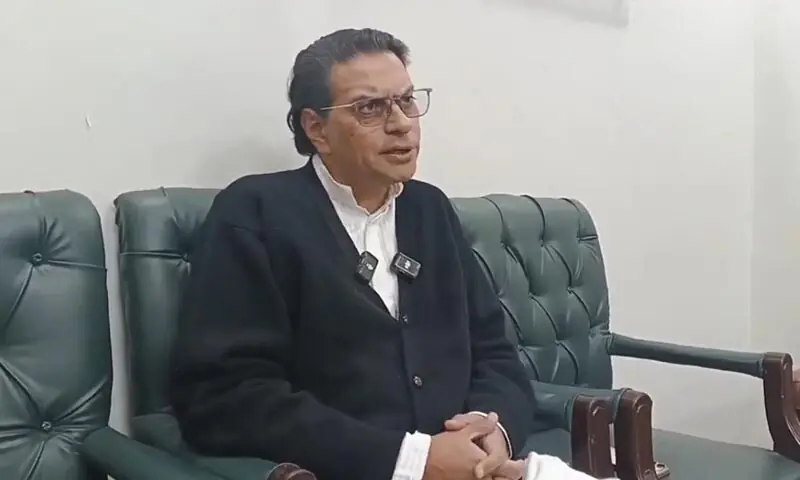 PTI Secretary General Salman Akram Raja speaks to reporters at the Islamabad High Court on February 3. &mdash; Screengrab via X/@HaleemAdil