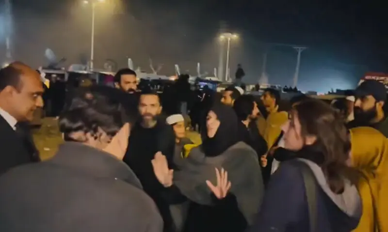 Imran&rsquo;s sisters Noreen Khanum and PTI supporters and workers gather near Rawalpindi&rsquo;s Adiala jail on February 3. &mdash; Screengrab via PTI/X