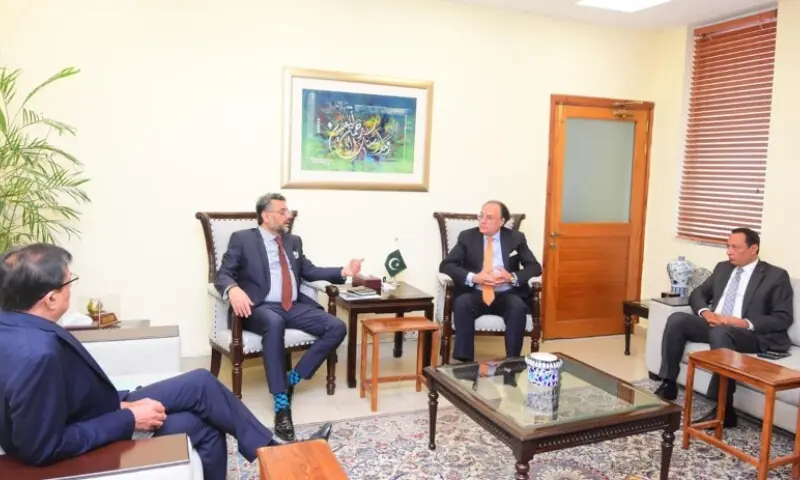 Federal Minister for Finance and Revenue Senator Muhammad Aurangzeb held a meeting with KP Finance Minister Muzzammil Aslam on Tuesday Feb 3. —PID Federal Minister for Finance and Revenue Senator Muhammad Aurangzeb held a meeting with KP Finance Minister Muzzammil Aslam on Tuesday Feb 3. —PID