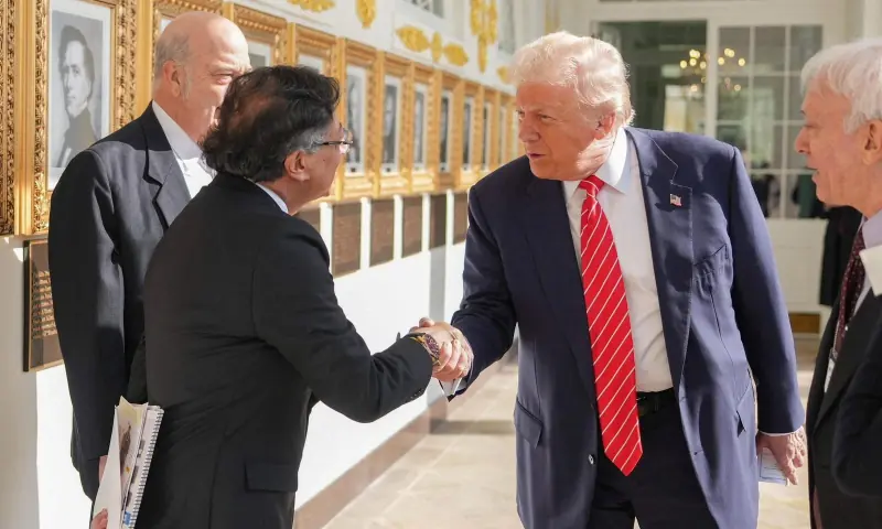President Donald Trump and his Colombian counterpart Gustavo Petro shake hands at the White House.&mdash;Reuters