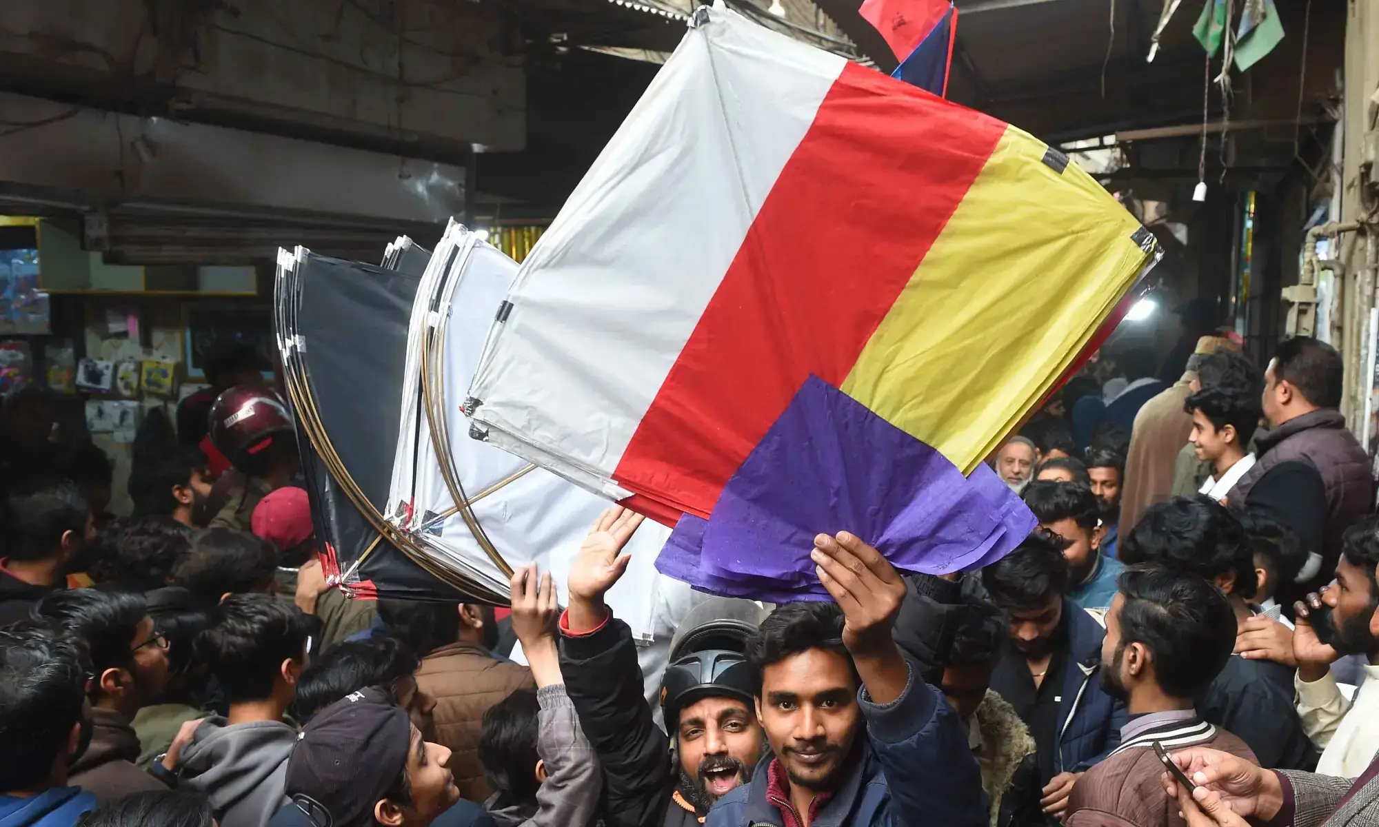 Youngsters throng the narrow alleys of Lahore’s Mochi Gate as they procure kites ahead of the upcoming festival. —White Star/Murtaza Ali/File Youngsters throng the narrow alleys of Lahore’s Mochi Gate as they procure kites ahead of the upcoming festival. —White Star/Murtaza Ali/File