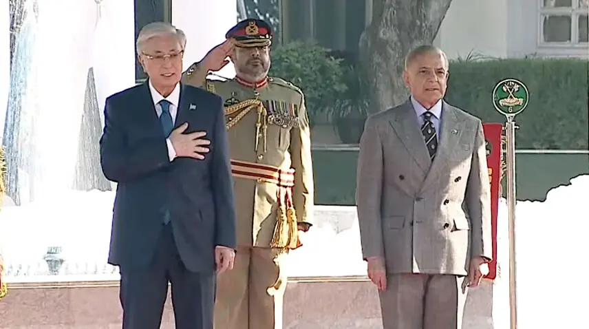 Prime Minister Shehbaz Sharif and Kazakhstan President Kassym-Jomart Tokayev at the PM House. &mdash; Govt of Pakistan X