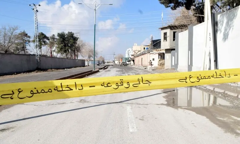 A road leading to a site is cordoned off, after attacks, in Quetta on February 1. &mdash; Reuters/File