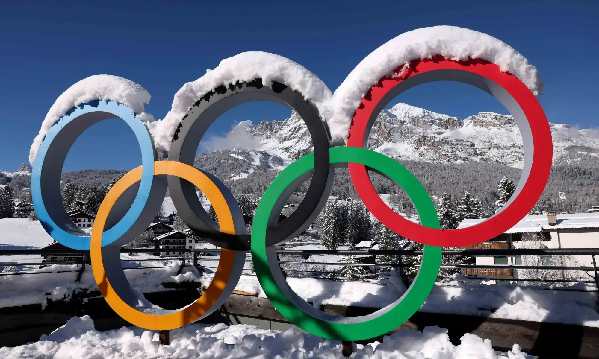 General view of the Olympic rings covered in snow ahead of the Milano Cortina 2026 Winter Olympics. &mdash; Reuters