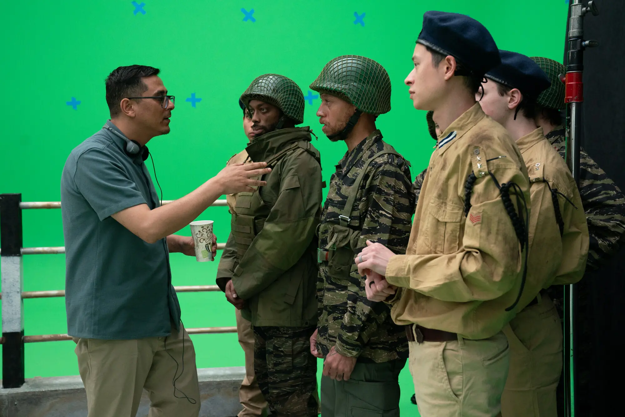 Director Arfat Sheikh interacting with cast members on the set of Saffron Kingdom. Photo: Arfat Sheikh/Daffodil Studios