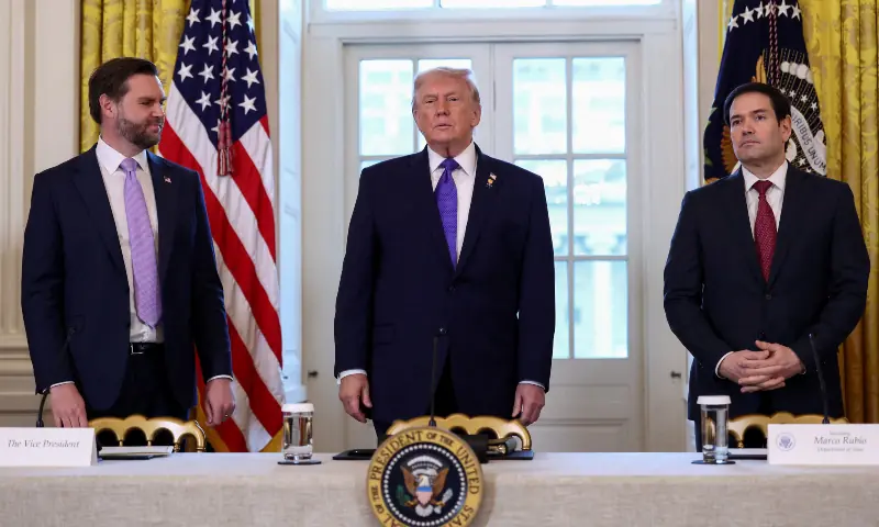 U.S. President Donald Trump, Vice President JD Vance and Secretary of State Marco Rubio attend a meeting with oil industry executives, at the White House in Washington, DC, US on January 9, 2026. &mdash; Reuters