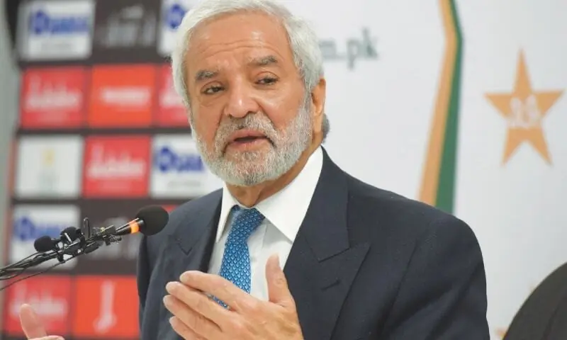 In this file photo, PCB chairman Ehsan Mani addresses a news conference in Karachi. &mdash;White Star/File