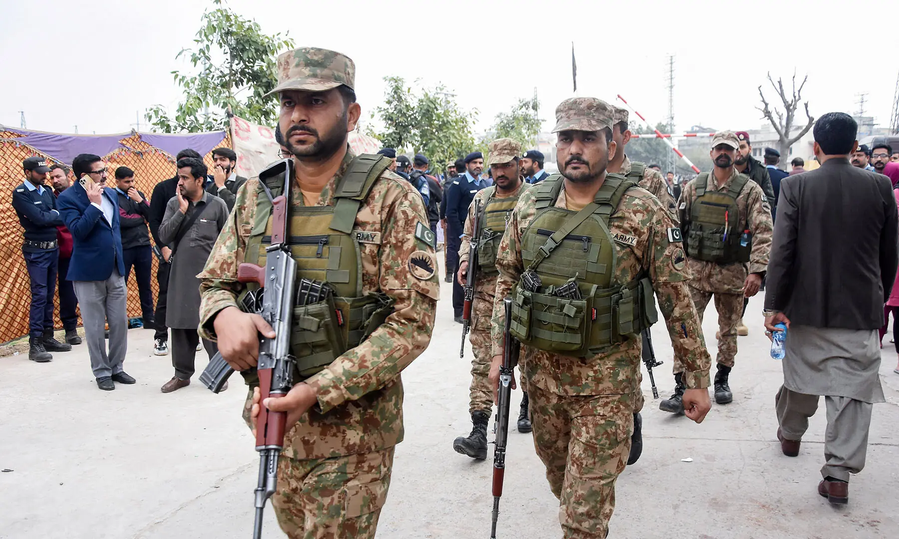 Army personnel arrive on scene after a deadly explosion at the Khadijah-tul-Kubra imambargah in Islamabad on February 6. &mdash; Reuters