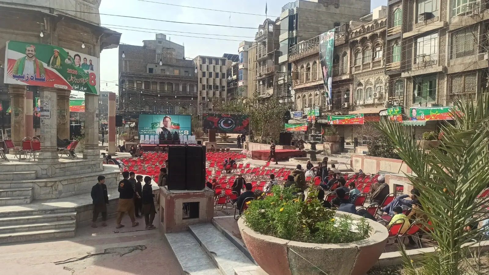 Arrangements near Chowk Yardar in Peshawar ahead of a PTI gathering, on Feb 8, 2026. — Manzoor Ali Arrangements near Chowk Yardar in Peshawar ahead of a PTI gathering, on Feb 8, 2026. — Manzoor Ali