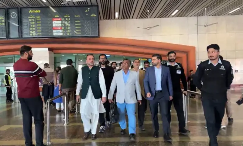 Bangladesh Cricket Board (BCB) President Aminul Islam Bulbul arrives in Lahore on Feb 8, 2026. &mdash; screengrab via X/TheRealPCBMedia