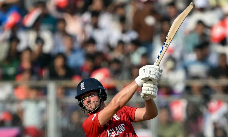 England&rsquo;s Will Jacks plays a shot during the 2026 ICC Men&rsquo;s T20 Cricket World Cup group stage match between England and Nepal at the Wankhede Stadium in Mumbai on February 8, 2026. &mdash; AFP
