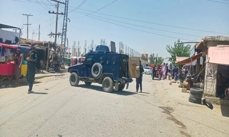 Image showing an armoured police vehicle standing in the Boya area of Upper South Waziristan after a policeman was shot dead and his family members were left injured by unknown gunmen on Sunday, February 8, 2026. &mdash; Wana Police via reporter