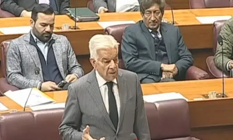 Defence Minister Khawaja Asif addresses the National Assembly on February 2. &mdash; Daily Qudrat/ YouTube